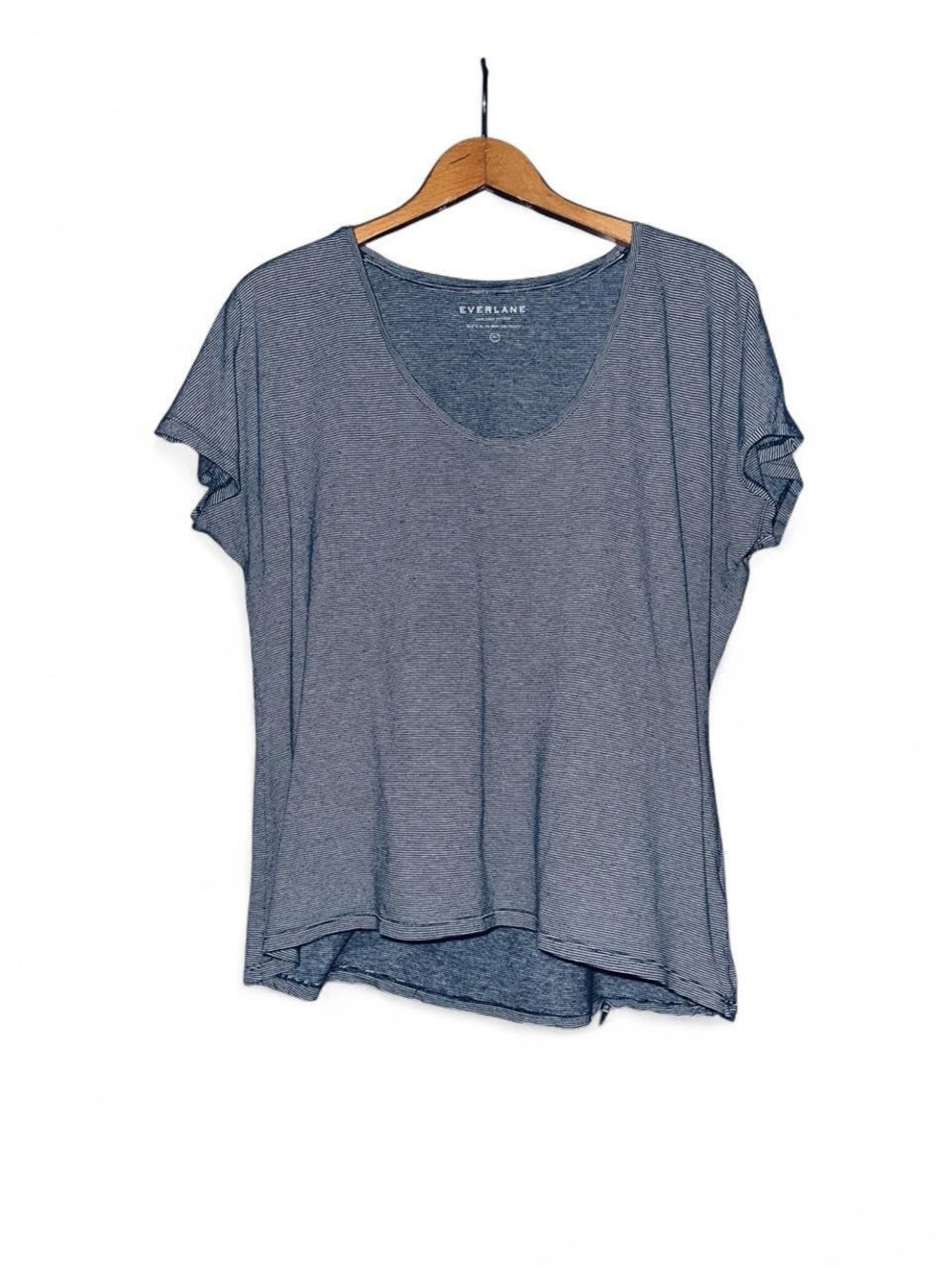 Everlane Striped T-Shirt Cap Sleeve Scoop Neck Cotton Navy White XL Pre-She*n